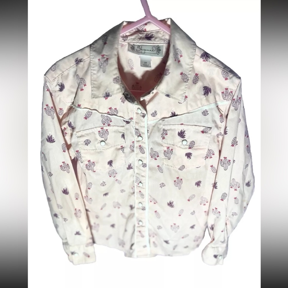 Girls Shyanne Pink Cactus Long Sleeve Button Up Collared Top Size 3T  Toddler